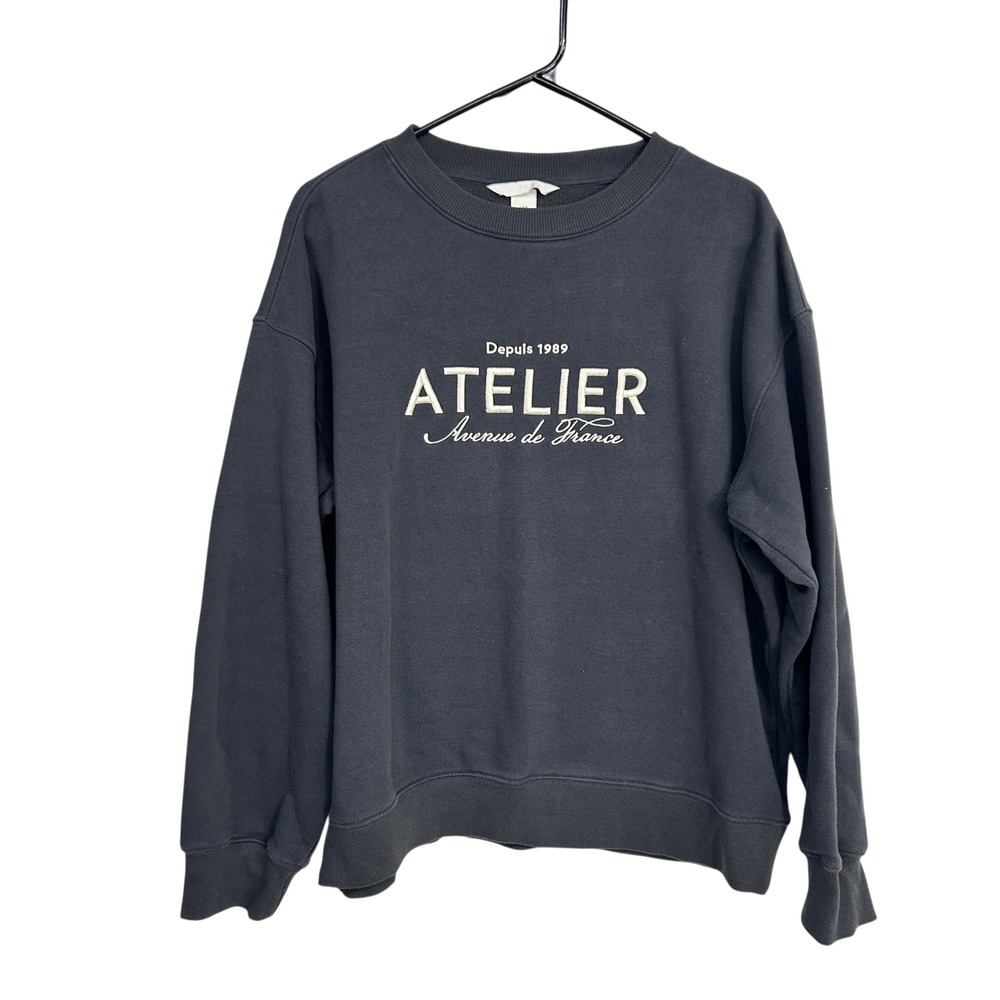 H&M Atelier Avenue de France Graphic Crewneck Sweatshirt Medium Gray‎ Streetwear